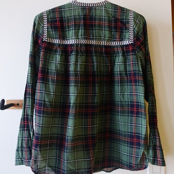 J. Crew 07599 Green Holiday Tartan Plaid Embroidered Popover V Neck Blouse 0 - Picture 14 of 14